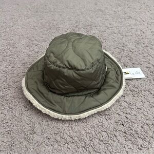 Brixton Petra Sherpa Reversible Bucket Hat Military Olive/Dove Womens XS/S